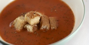 Roasted Tomato Soup with Grilled Cheese Croutons