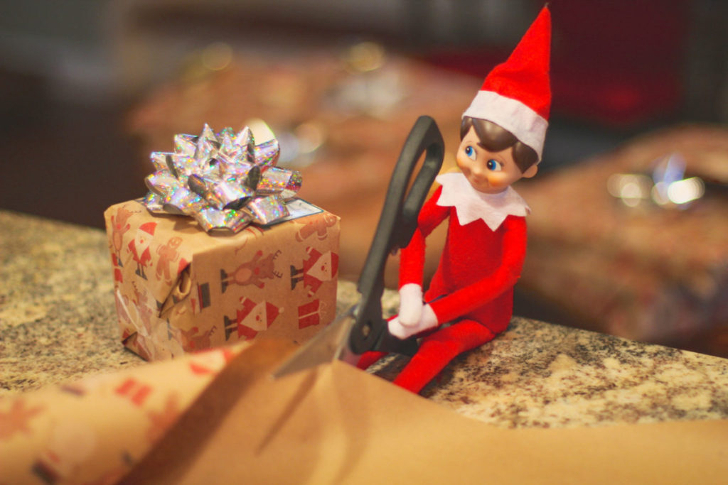 Elf on the Shelf Wrapping Gifts