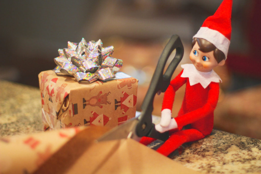 Elf on the Shelf Wrapping Gifts