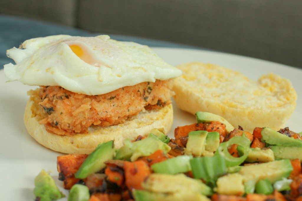 A Crunchy Fried Chicken Brunch with Buttery Biscuits and Hash