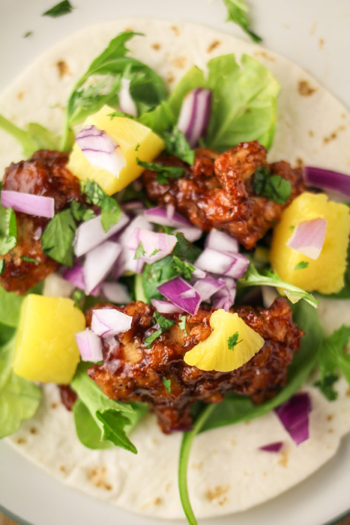 Hawaiian BBQ Fried Chicken Tacos