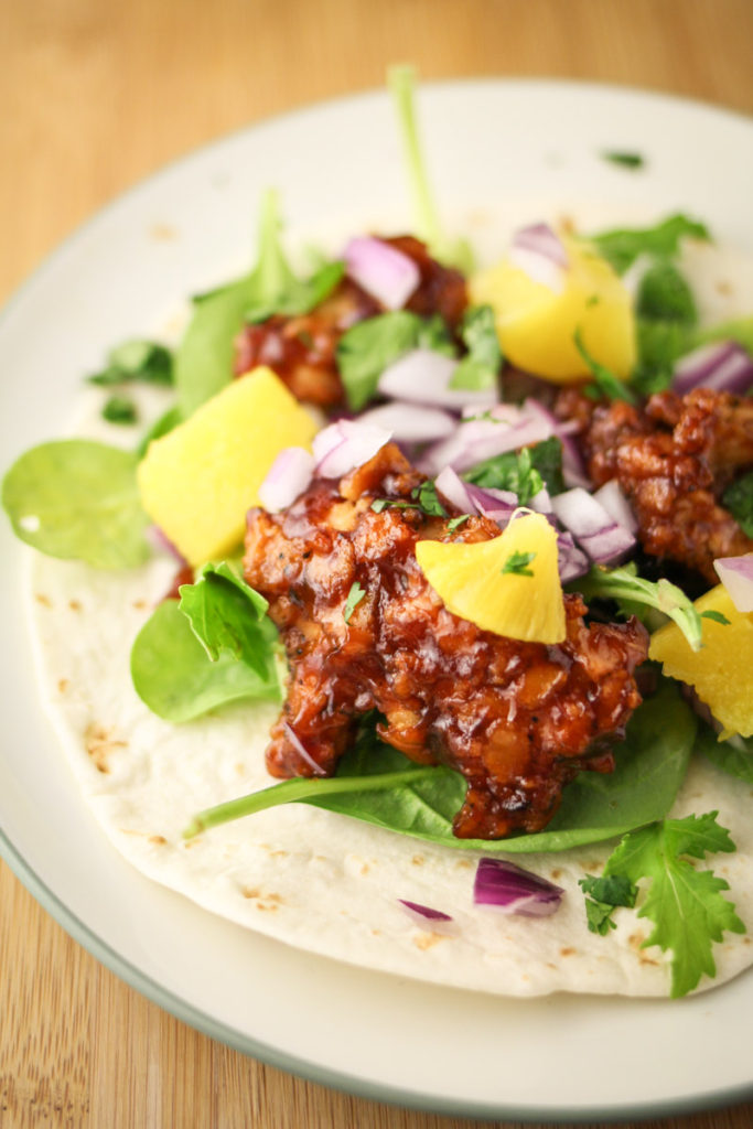 Hawaiian BBQ Fried Chicken Tacos