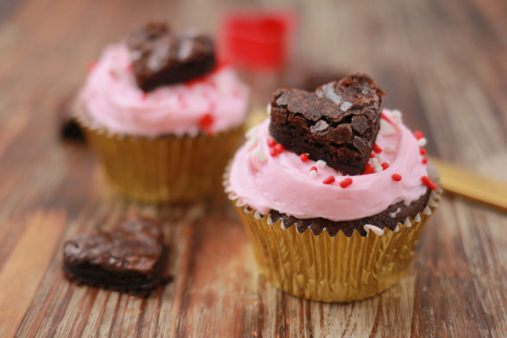 Fudgy Brownie Heart Cupcakes for Two