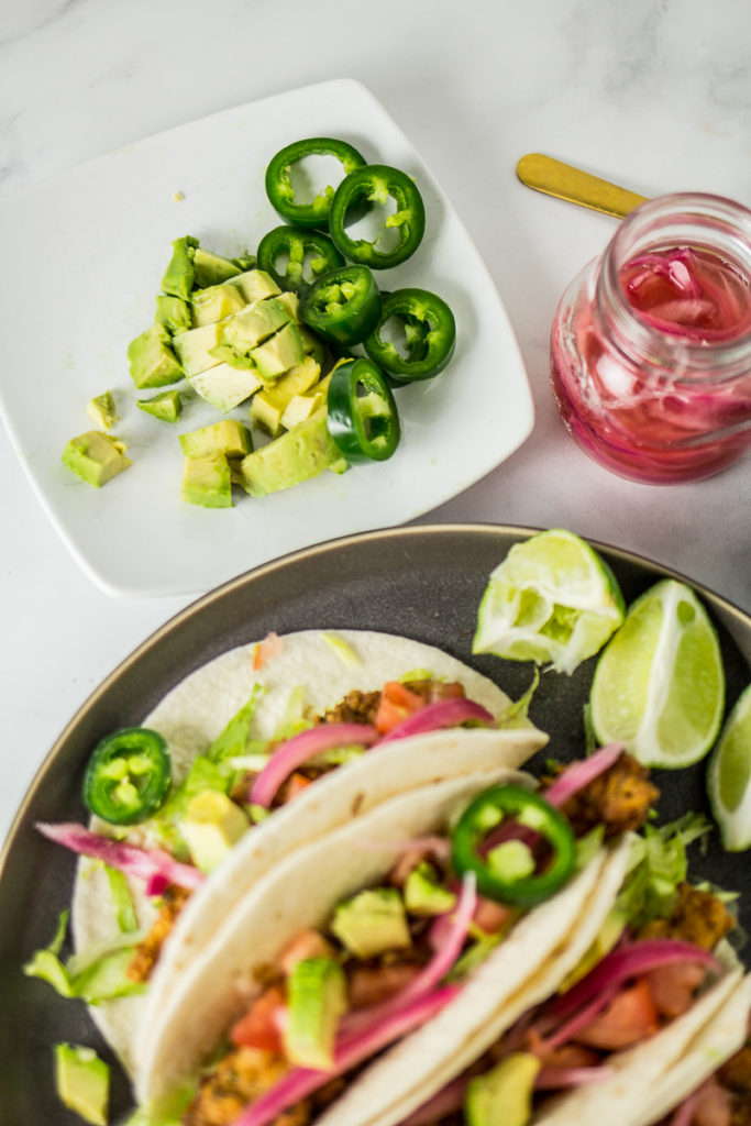 Fried chicken tacos with garlic ranch sauce