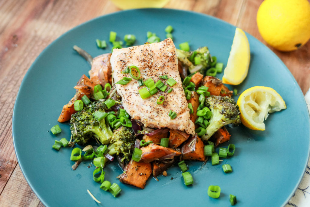 roasted salmon and vegetables