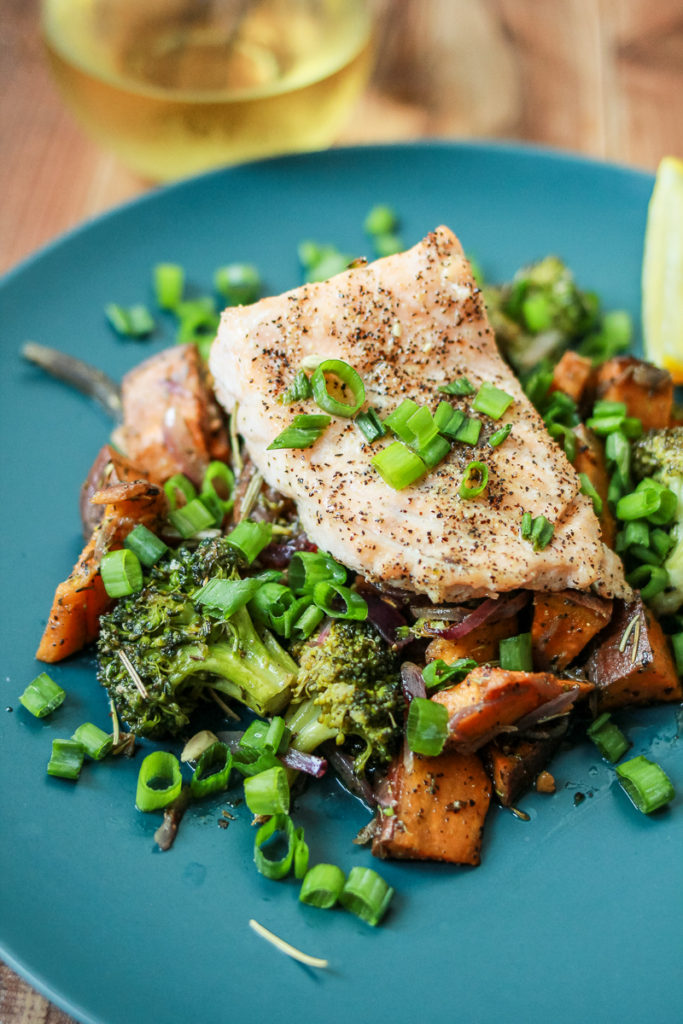 roasted salmon and vegetables