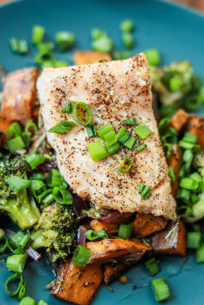 roasted salmon and vegetables