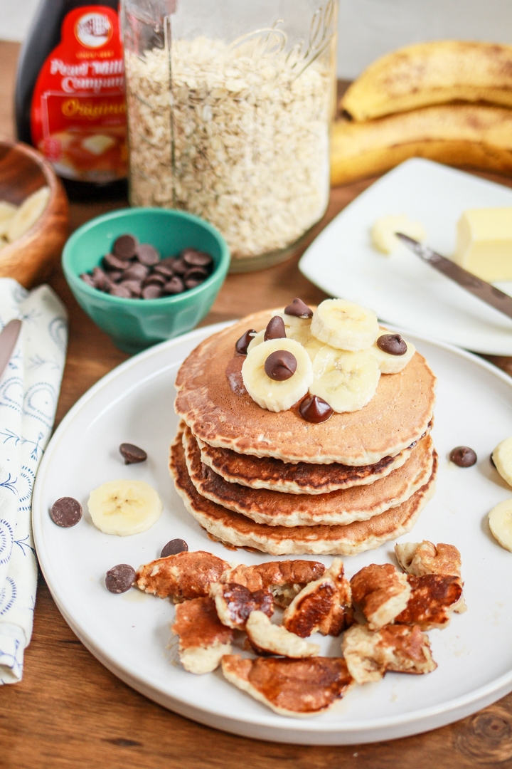 Banana Oatmeal Chocolate Chip Pancakes