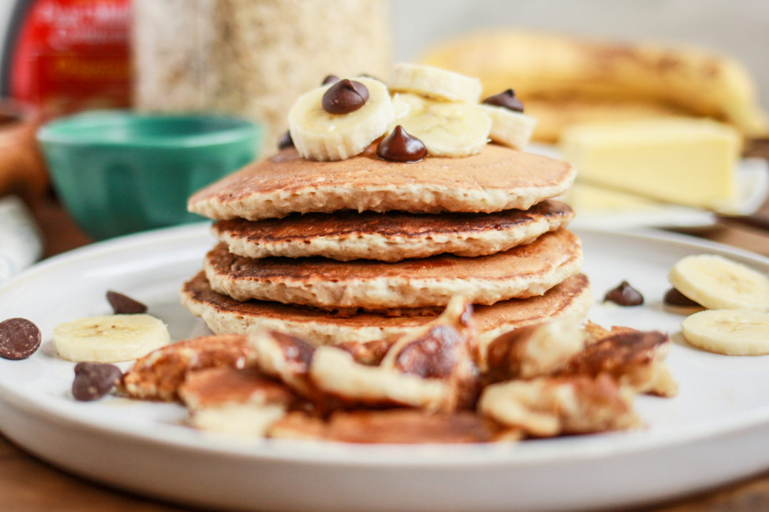 Banana Oatmeal Chocolate Chip Pancakes