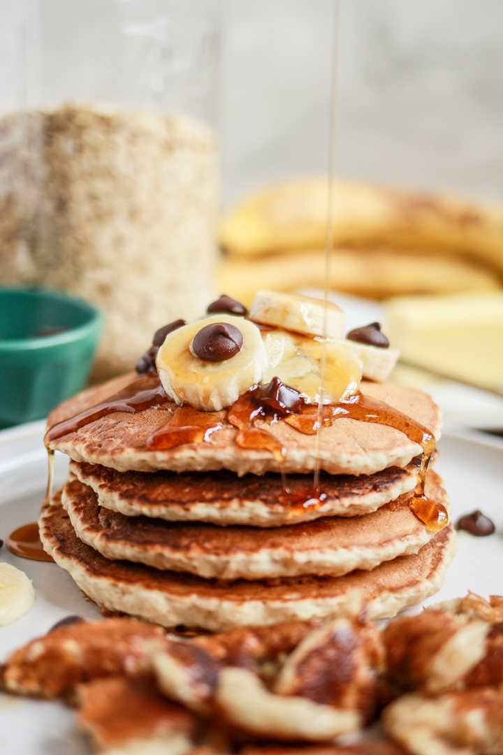 Banana Oatmeal Chocolate Chip Pancakes