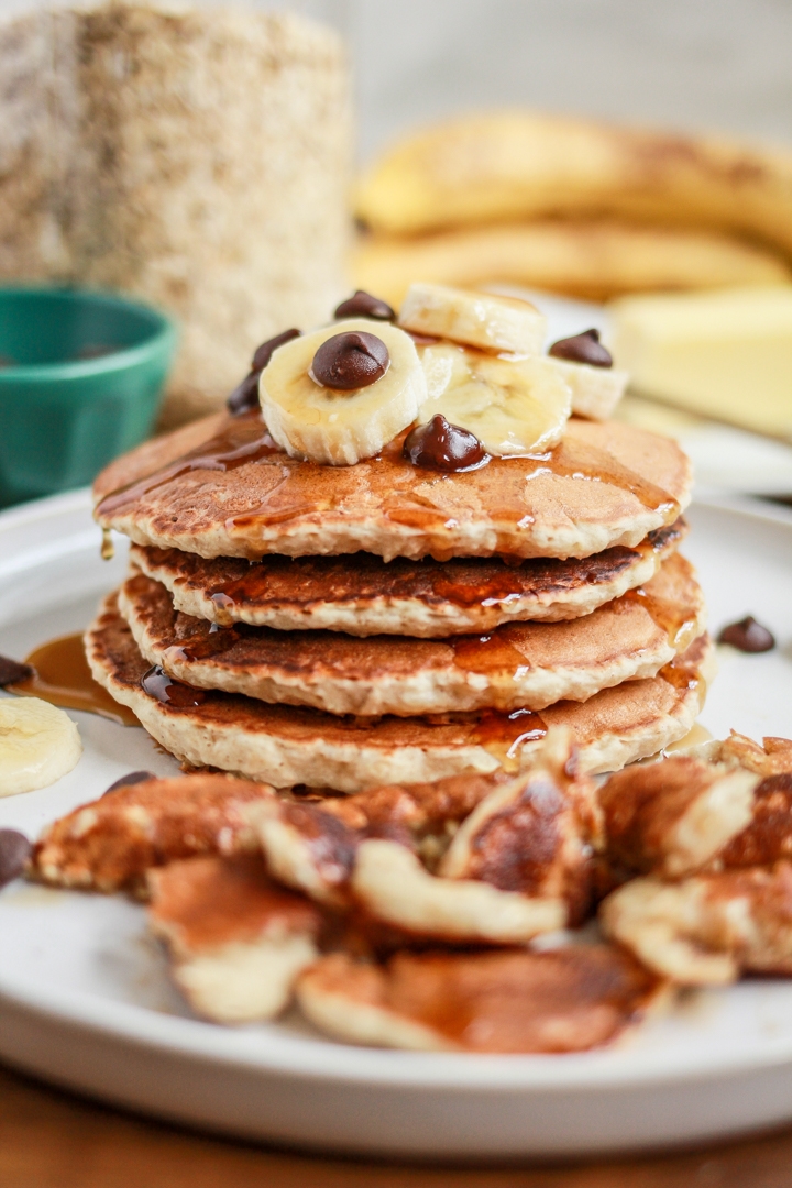 Banana Oatmeal Chocolate Chip Pancakes