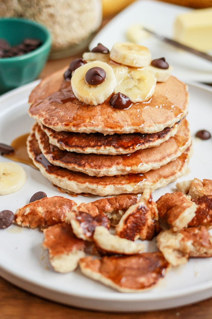 Banana Oatmeal Chocolate Chip Pancakes