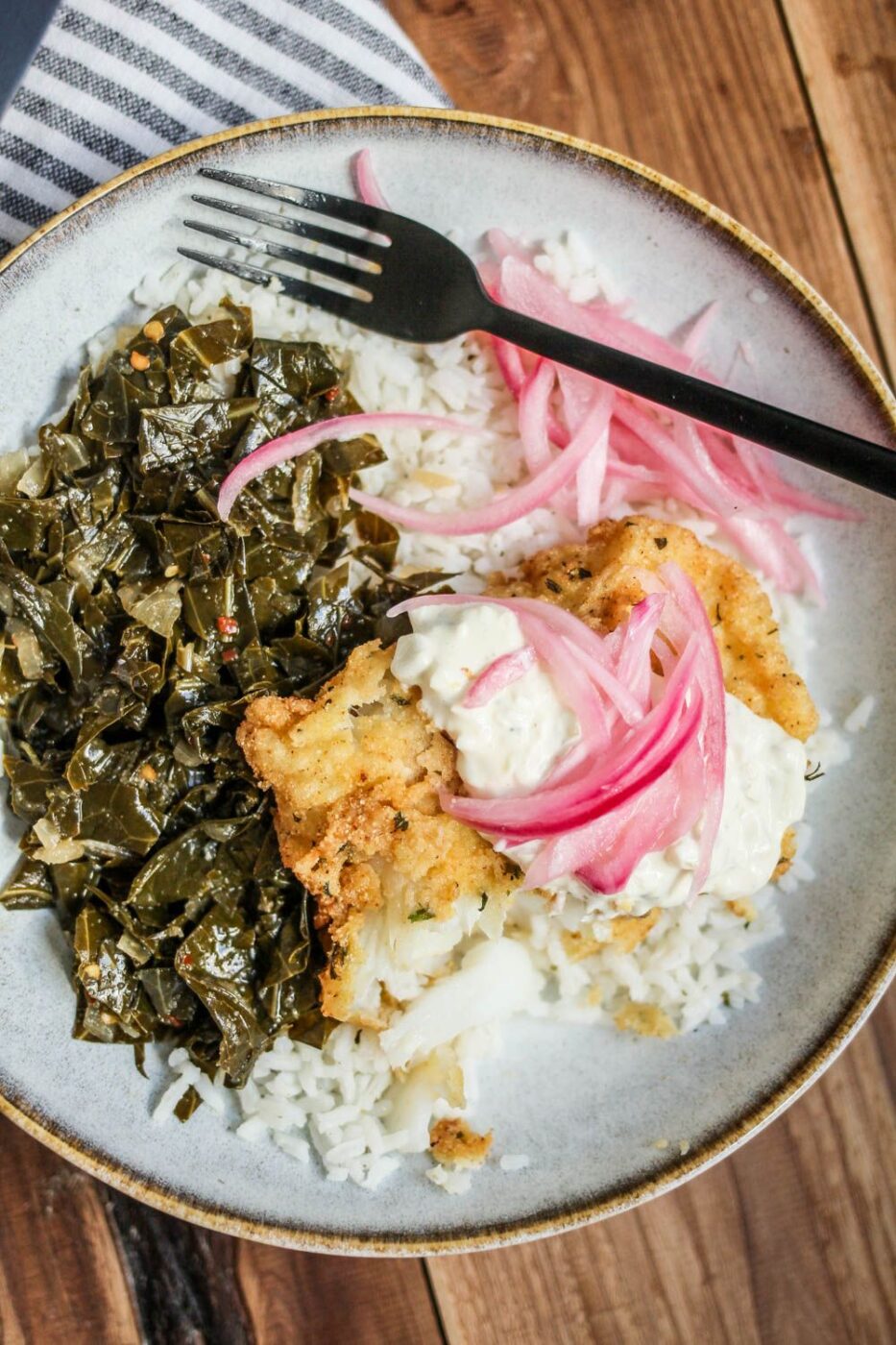 Cornmeal Fried Cod Rice Bowl