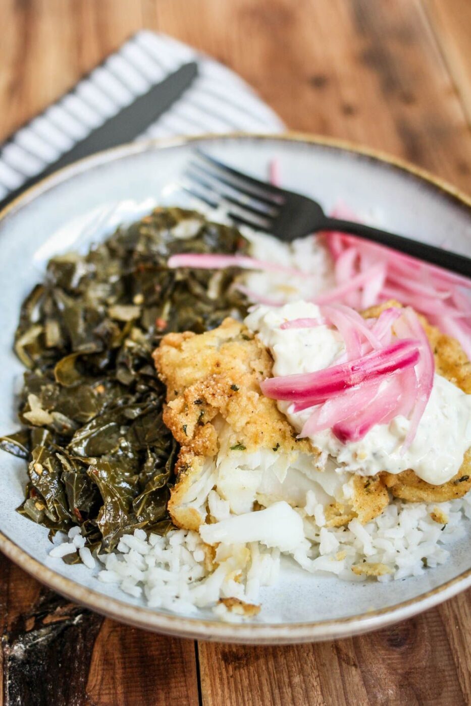 Cornmeal Fried Cod Rice Bowl