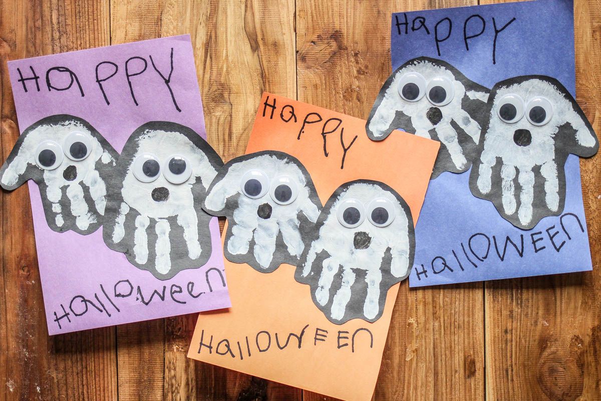 Ghost Handprint Halloween Cards