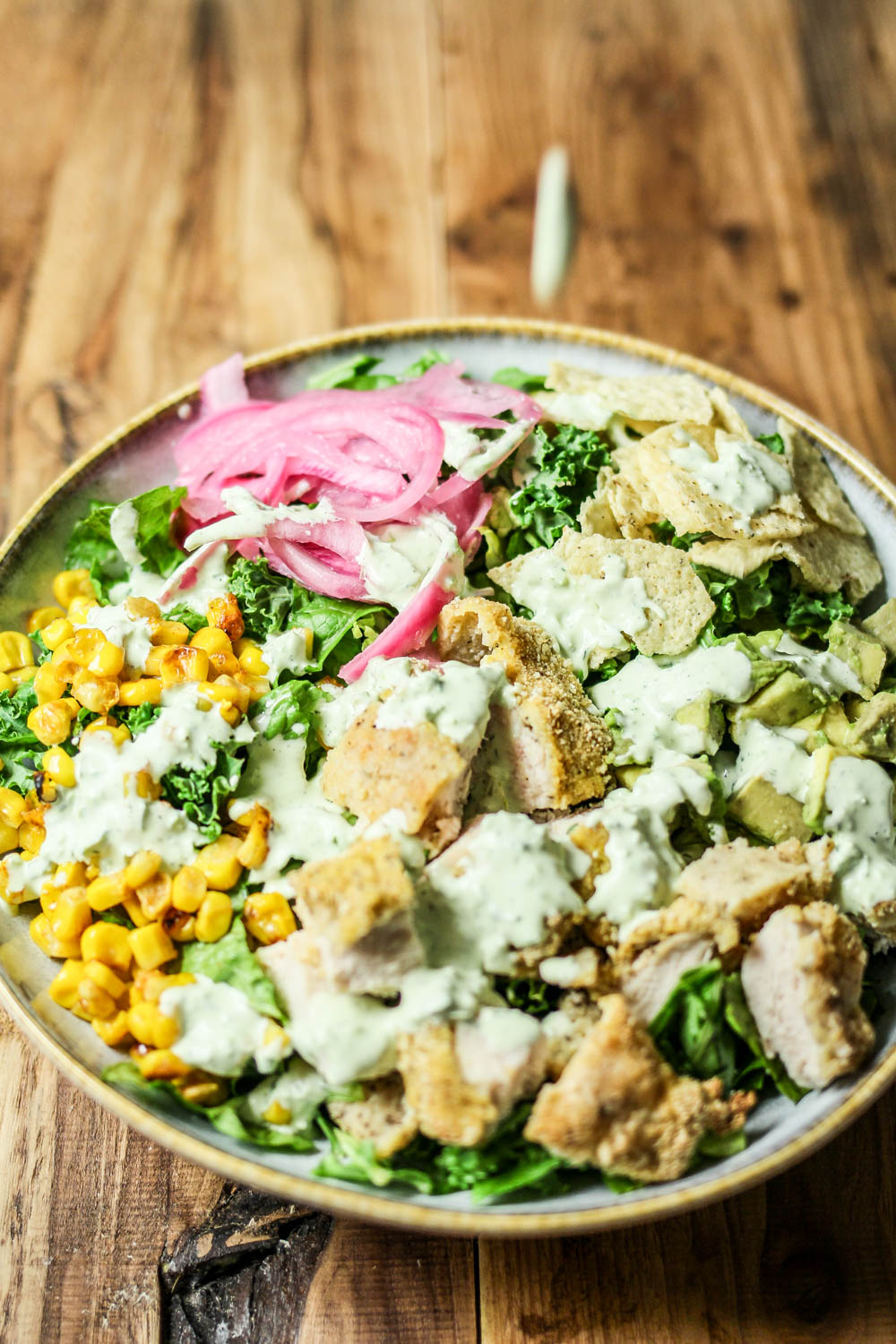 Crispy Chicken Salad with Poblano Ranch Dressing