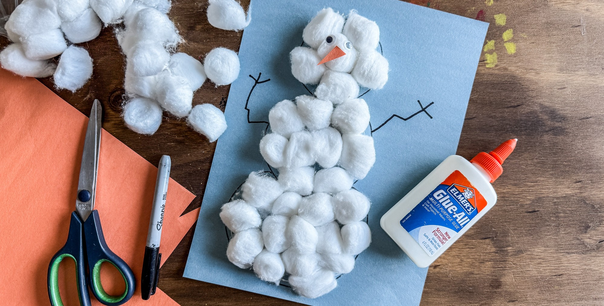 Easy cotton ball snowman craft for kids