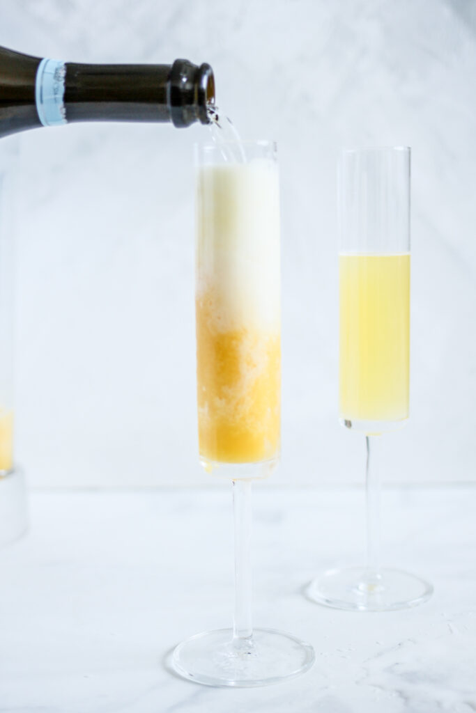 Frozen Mimosas in modern flute glass