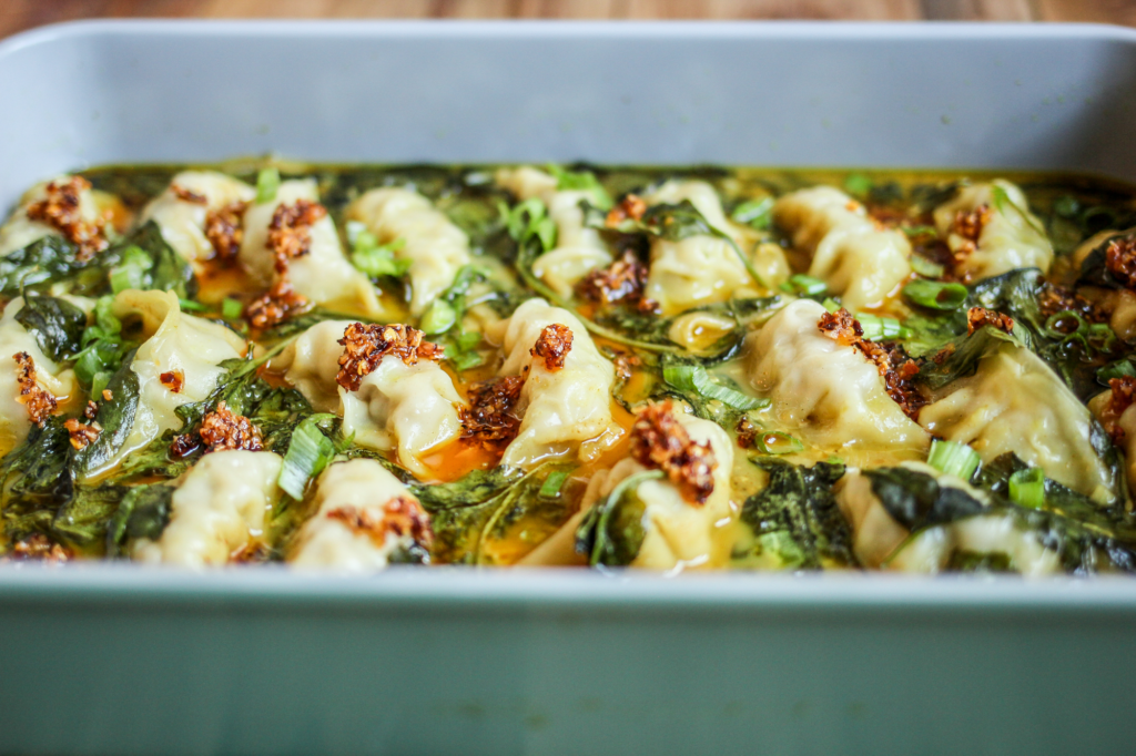 Trader Joe's Dumpling Bake in Yellow Thai Sauce in 9x13 pan